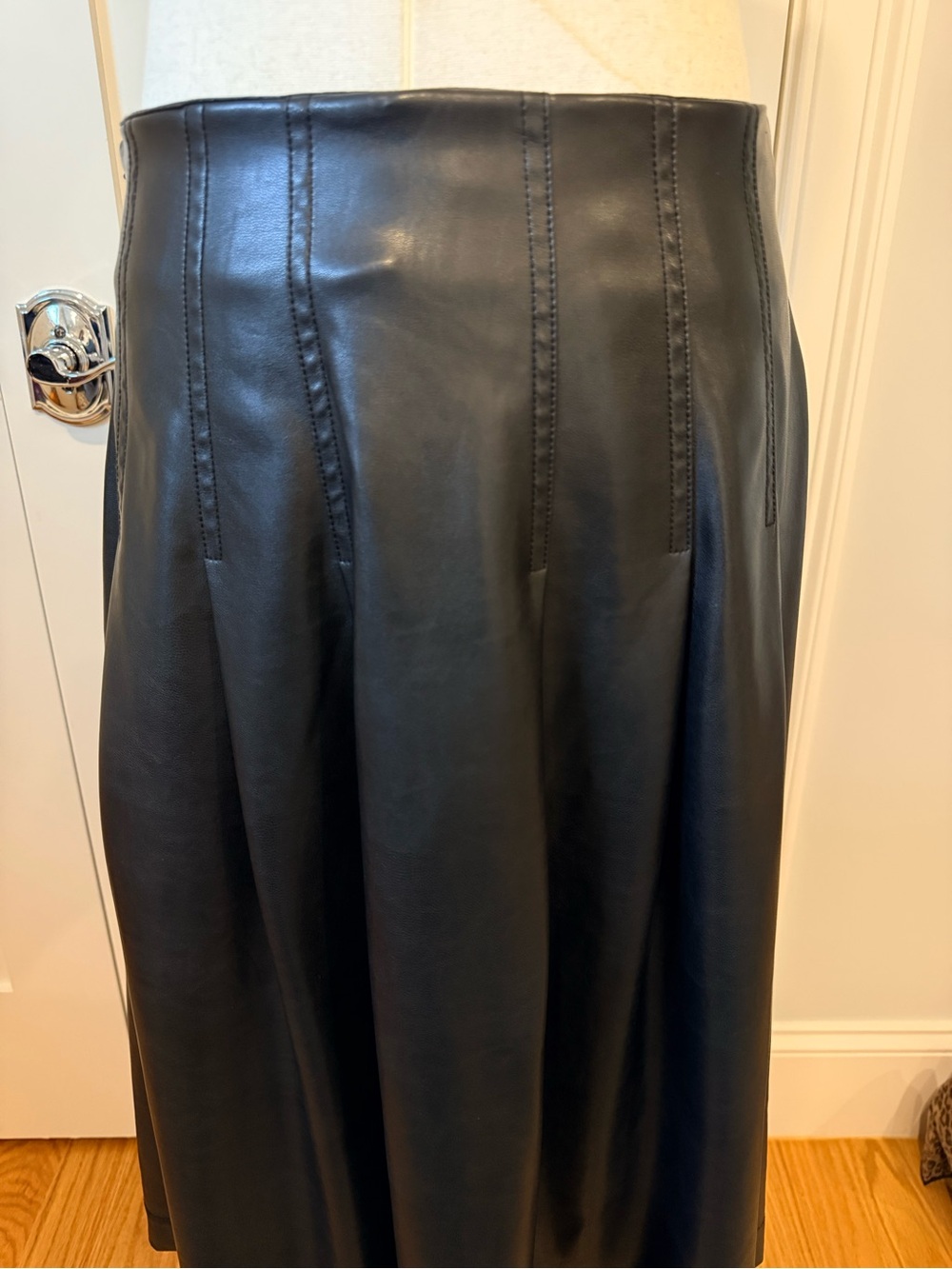 Black Faux Leather A-Line Midi Skirt - Picture 12 of 16
